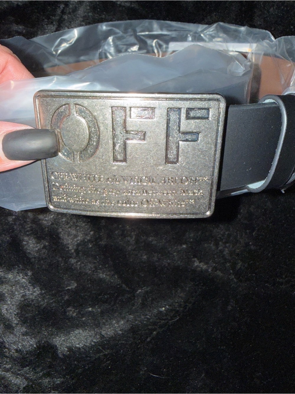 Off-White Black Belt with Distressed Silver 'OFF' Buckle